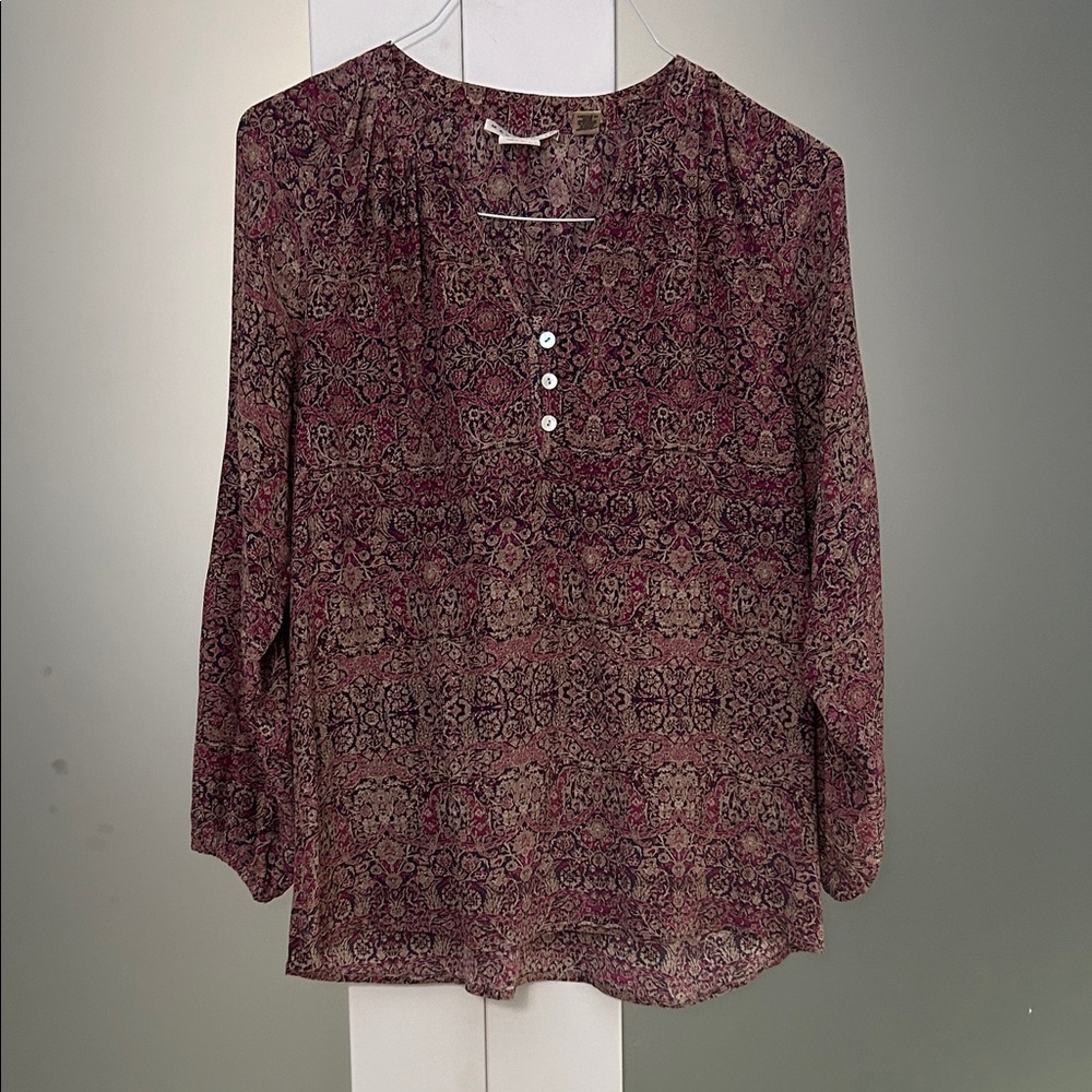 Max Studio Purple and Cream Patterned Silk Blouse